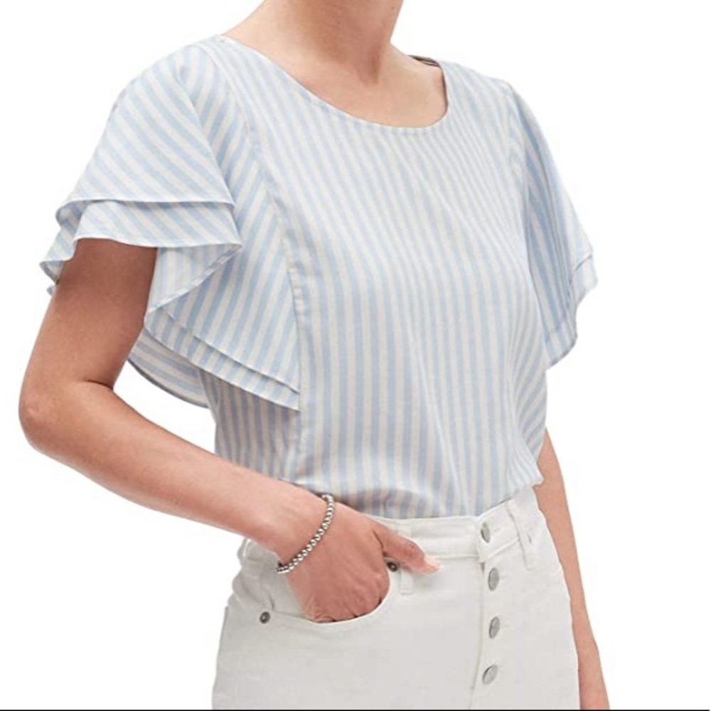 NWOT BANANA REPUBLIC Ruffled Sleeve Striped Blouse